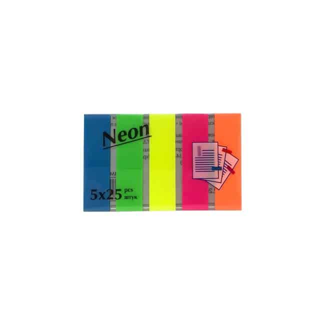 Закладки флажки, неоновые, 5 цветов, 45 мм*12 мм, 125 шт./уп. (арт.45144)